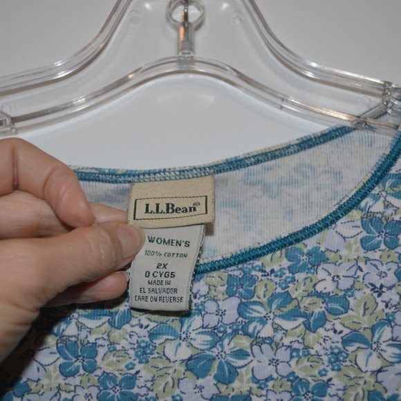 L.L.Bean (R) 100% Cotton Long Sleeves White-Blue Floral Women's Blouse 2X 0 CYGS - Picture 2 of 10